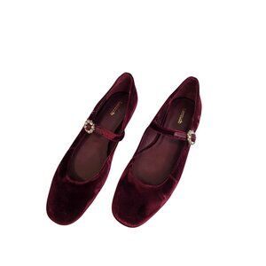 Larroude Blair Burgundy Velvet Mary Jane Ballet Flats Jeweled Straps Size 9.5